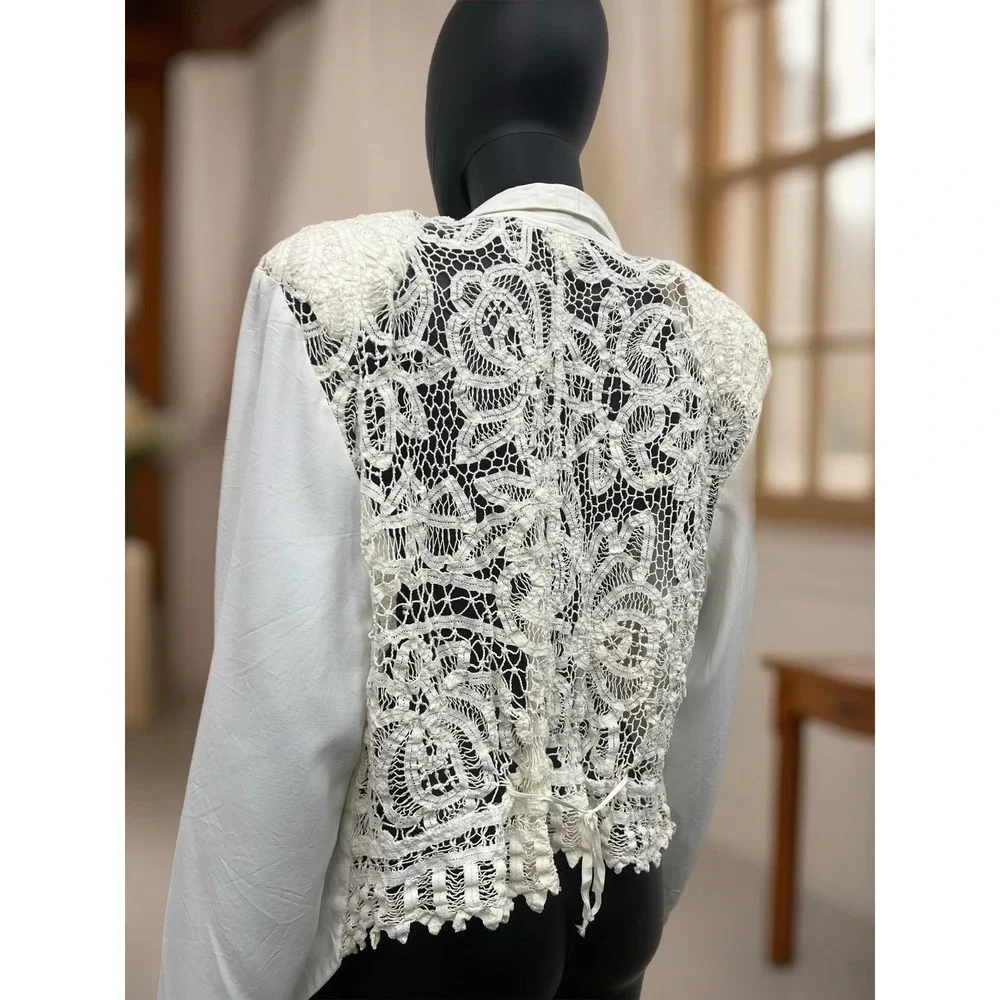 Wild Rose White Lace Back‎ Draped Open Front Jacket Blazer Size 14 USA